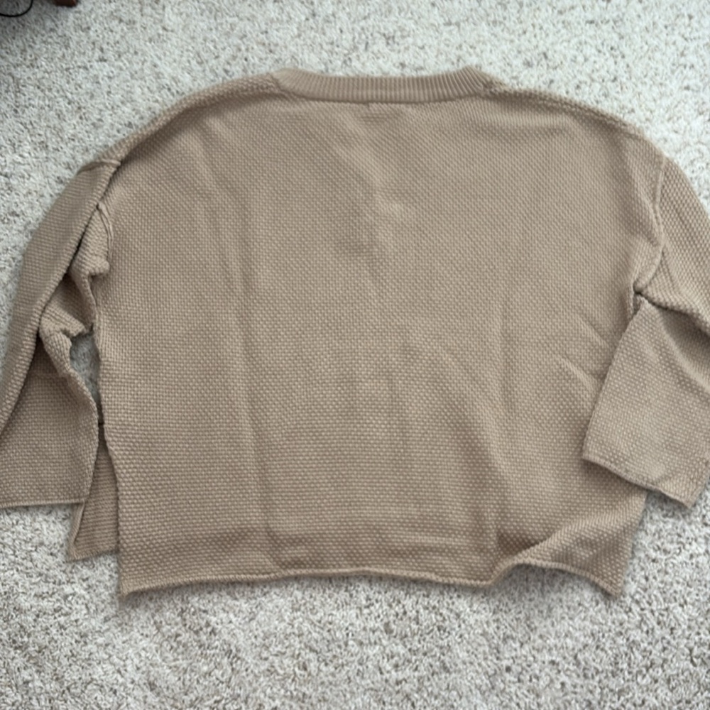 Mod Ref Tan Crewneck Sweater 100% cotton front buttons large - Picture 6 of 7